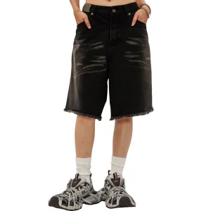 Black Raw Edge Short Jeans