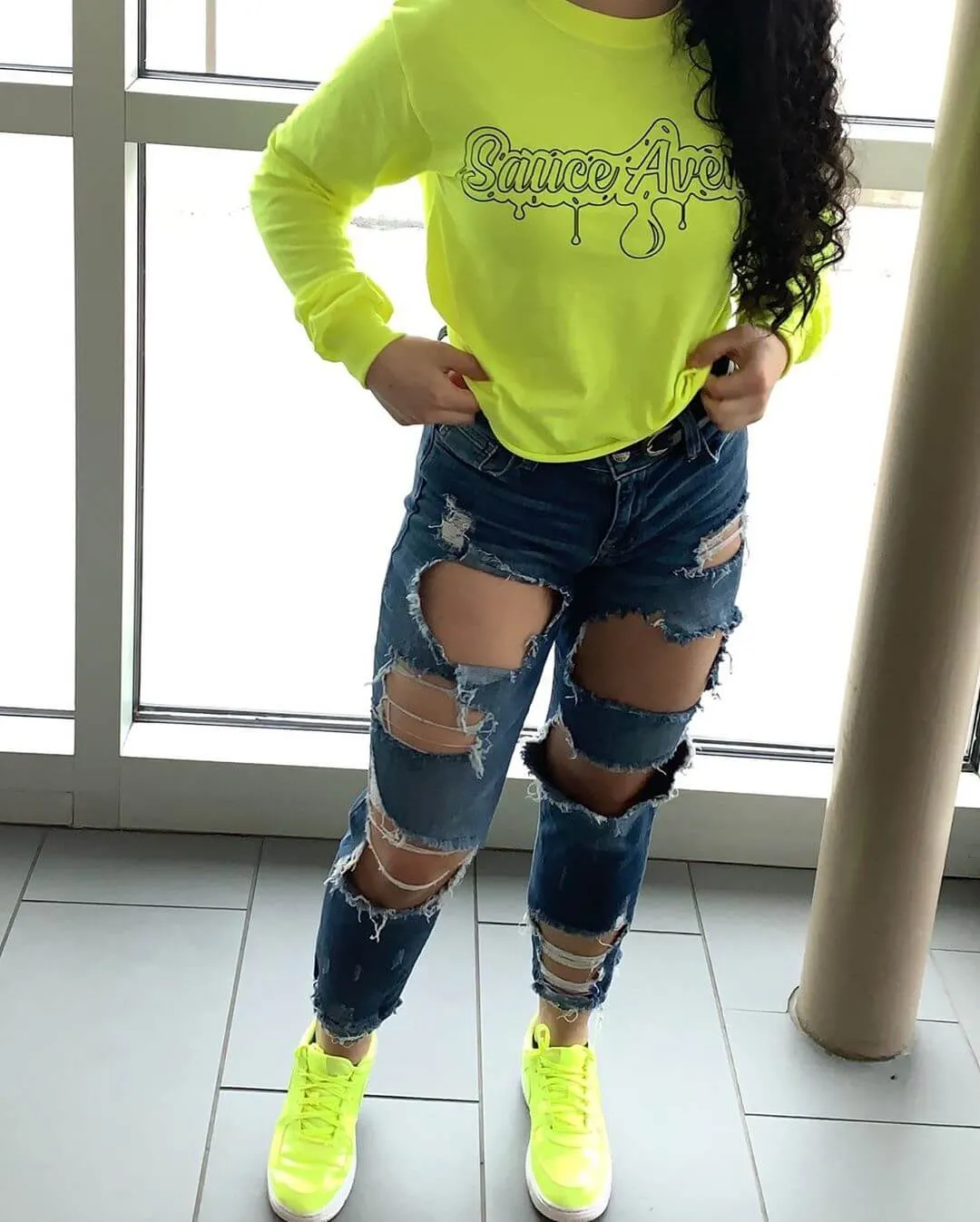 Black SA Drip Outline | Neon Yellow Long Sleeve Tee