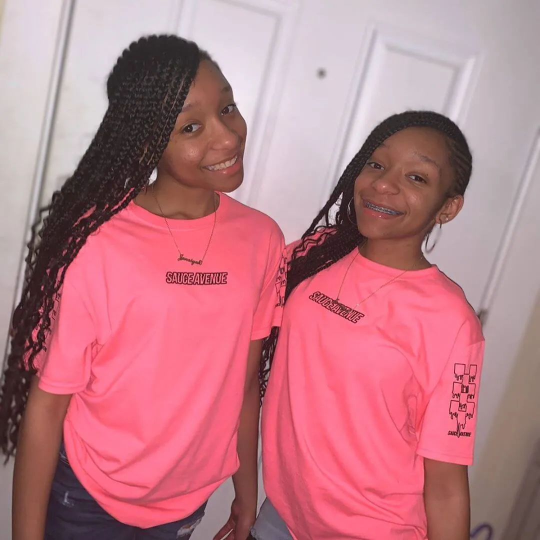 Black SA Outline | Pink Tee (Outline Checkered Drippin Sleeves)