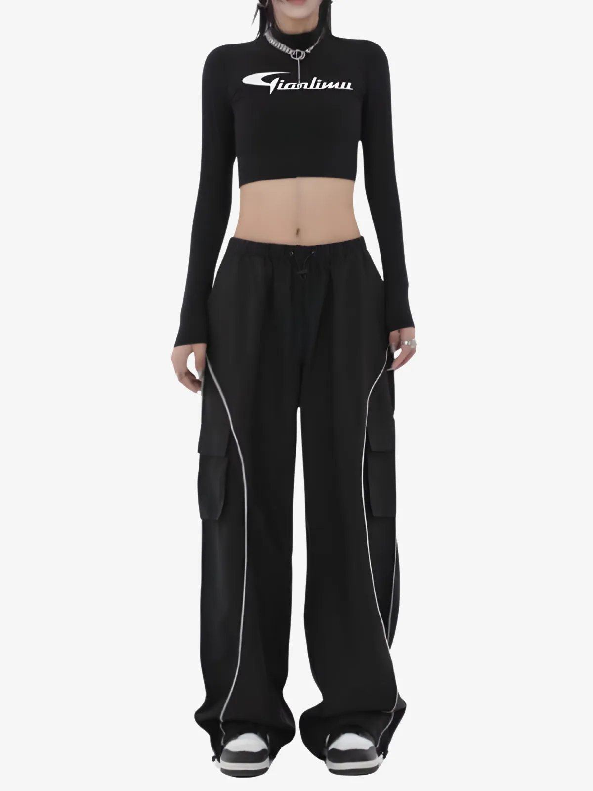 BLACK SPORT CARGO TRACK PANTS