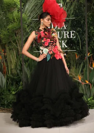 Black tulle top with ruffle skirt