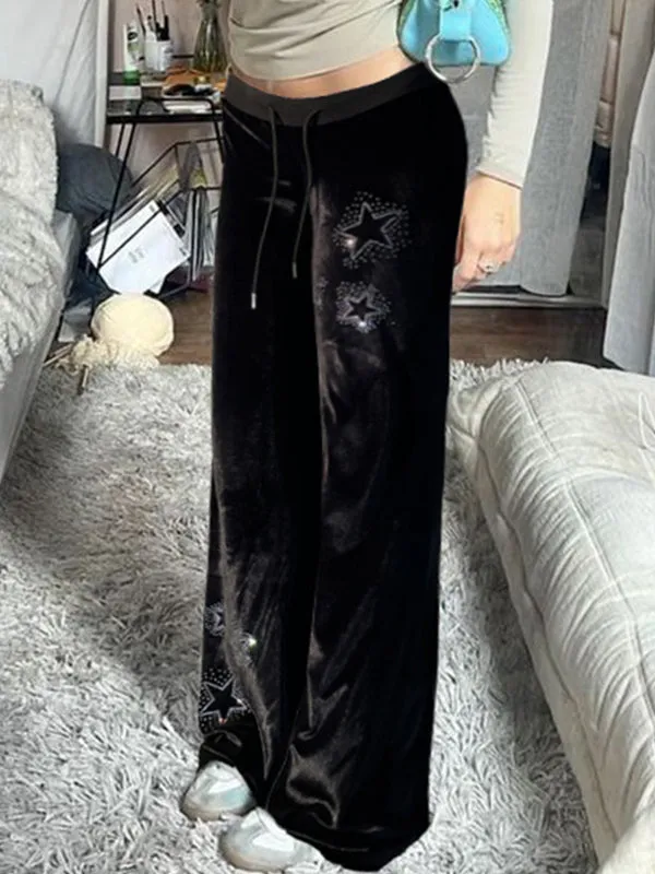 Black Y2k star print flared pants
