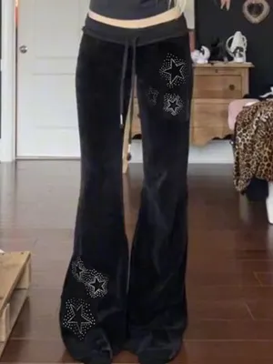Black Y2k star print flared pants