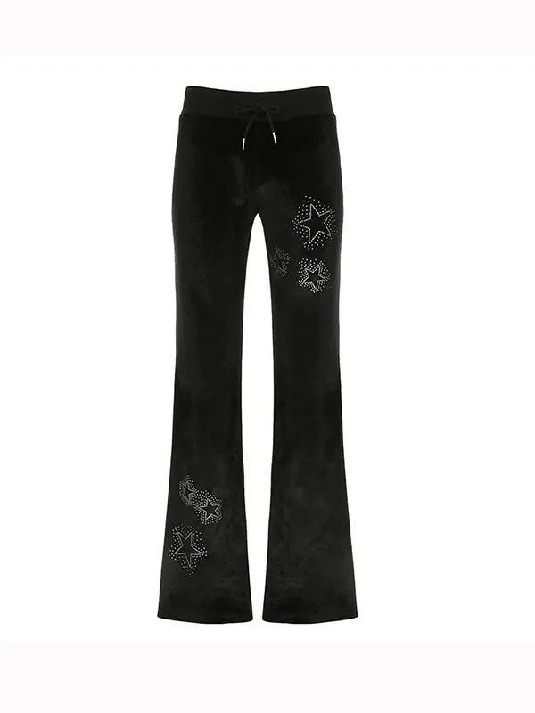 Black Y2k star print flared pants