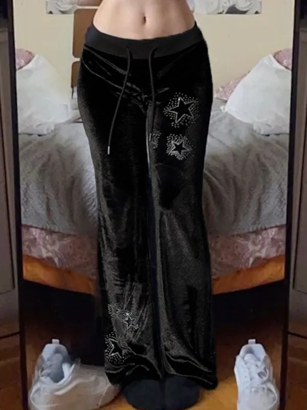 Black Y2k star print flared pants