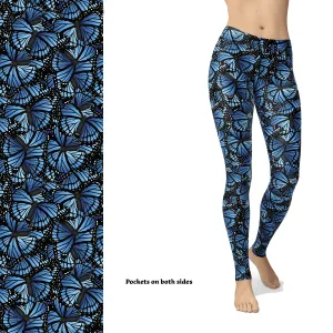 Blue Butterfly Leggings with Pocket Full Length