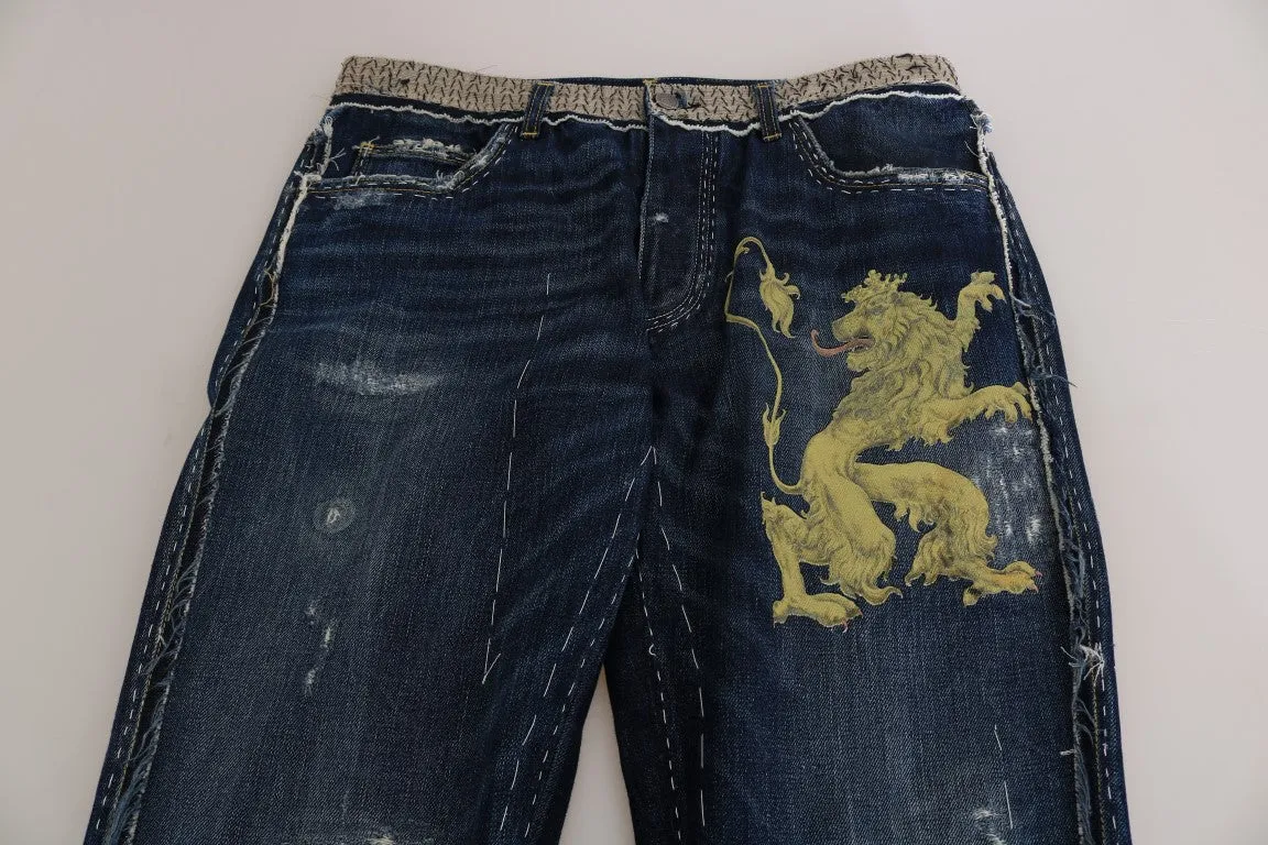 Blue Denim LOOSE Lion Print Jeans