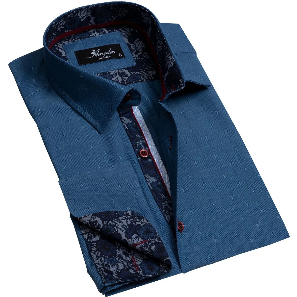 Blue Mens Slim Fit Designer French Cuff Shirt - Tailored Cotton Shirts For Work And Casual