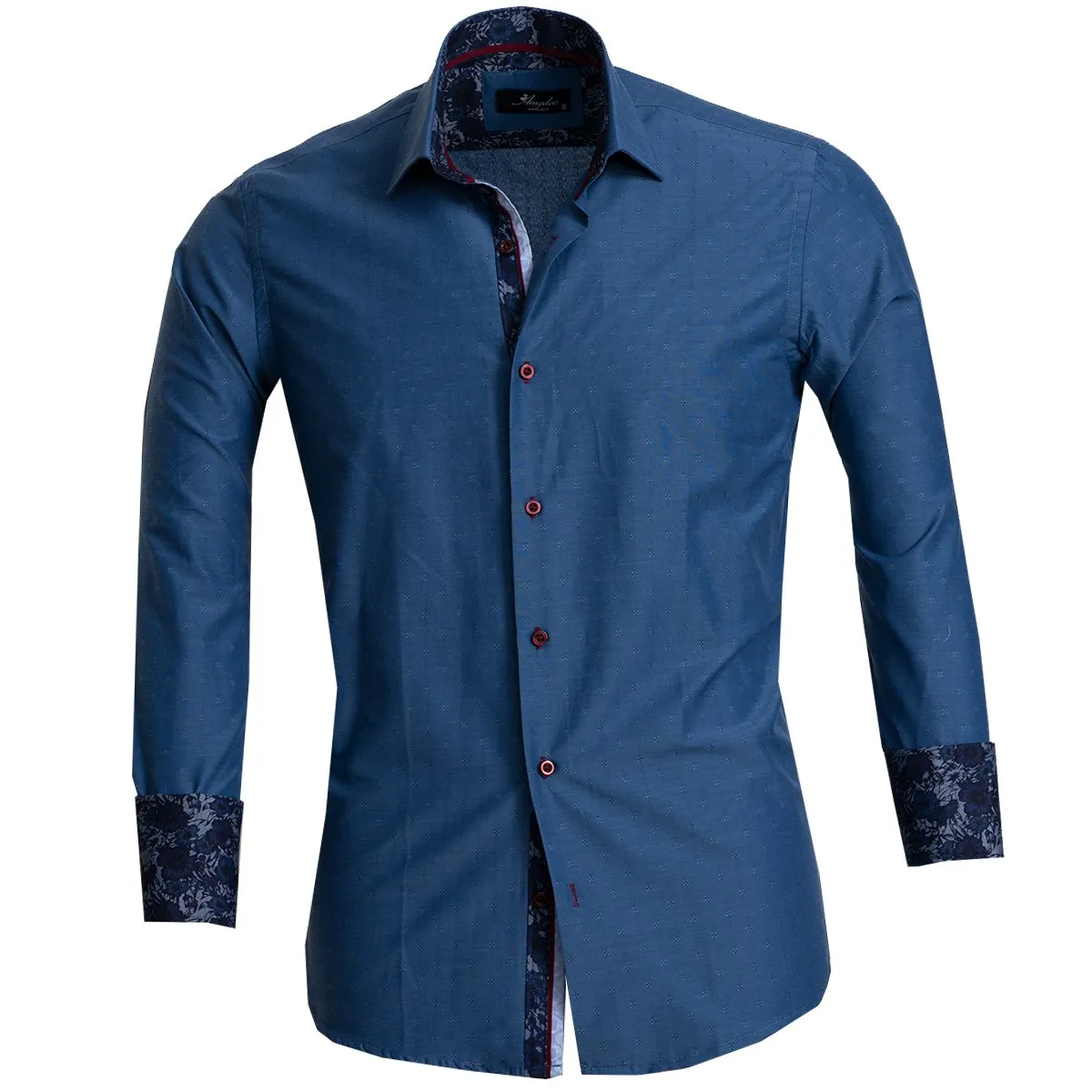 Blue Mens Slim Fit Designer French Cuff Shirt - Tailored Cotton Shirts For Work And Casual