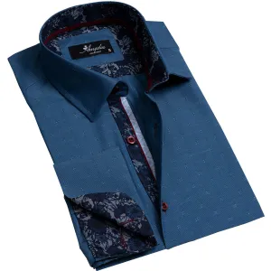 Blue Mens Slim Fit Designer French Cuff Shirt - Tailored Cotton Shirts For Work And Casual