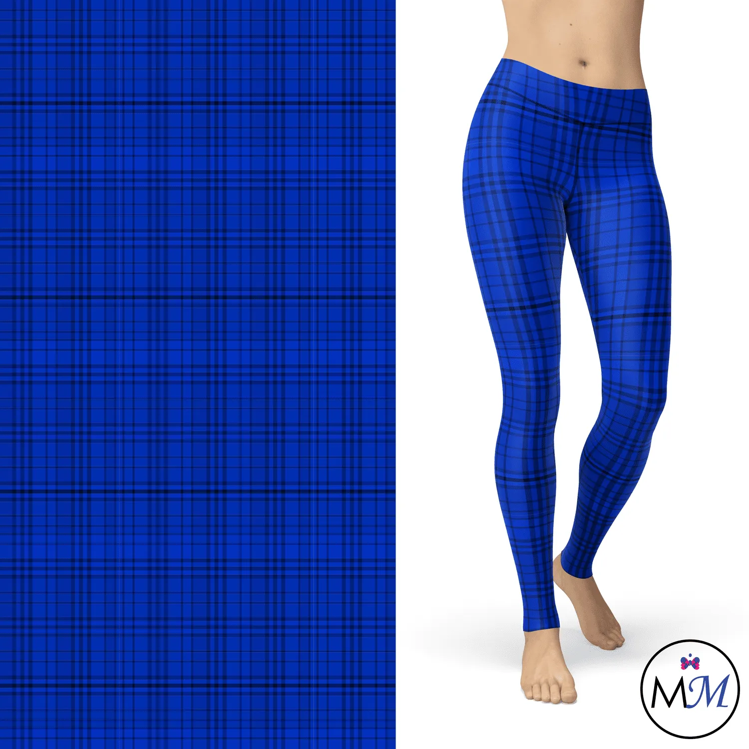 Blue Plaid Blue, Black, White Leggings Pockets