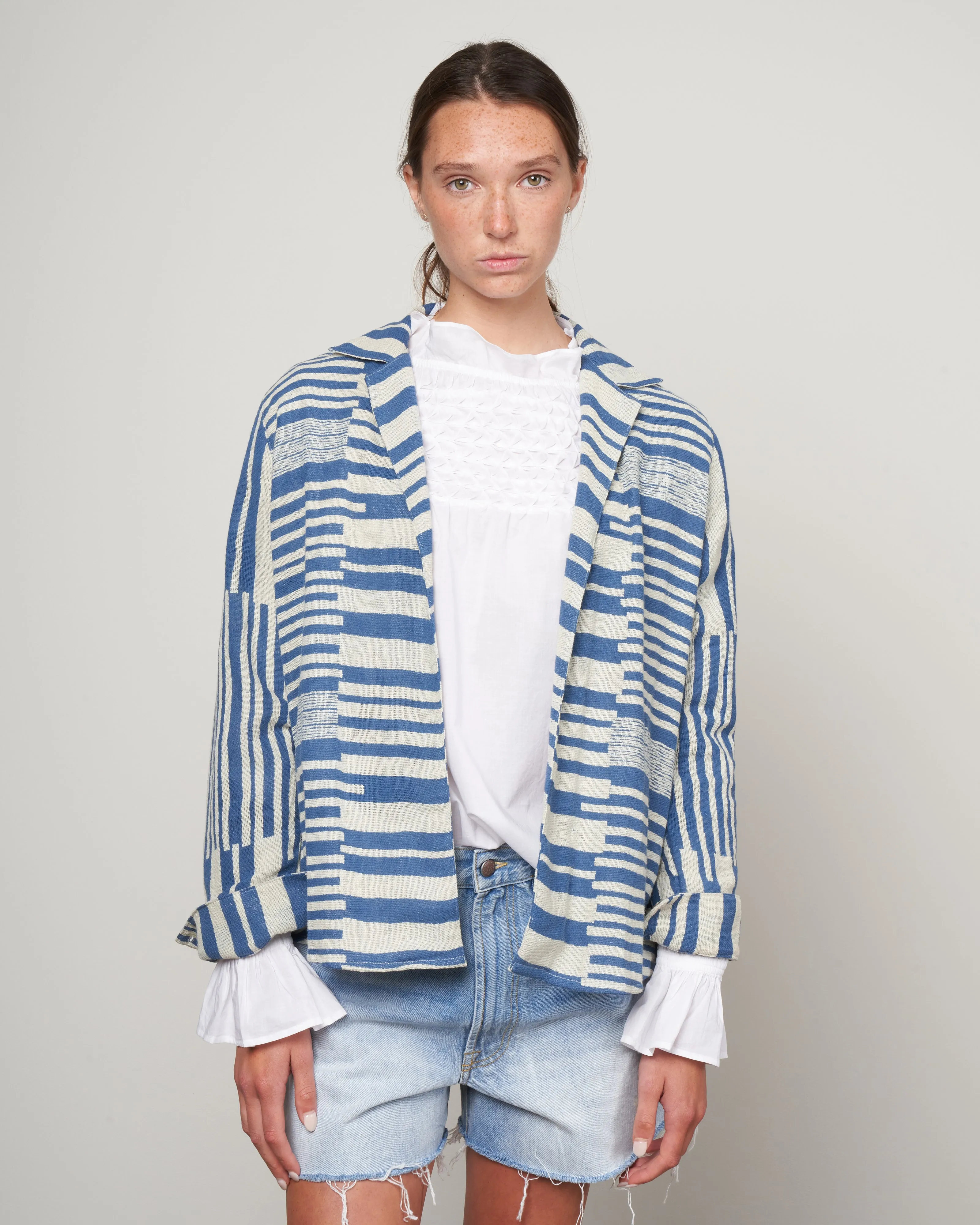 boardwalk stripe overshirt - blue/ecru boardwalk stripe
