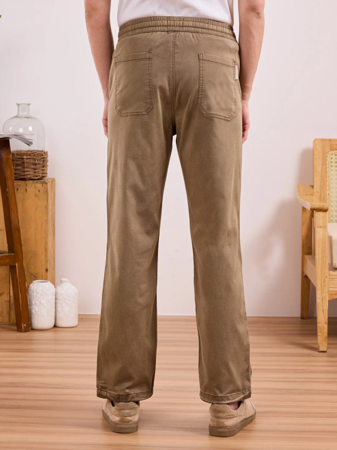 Brown Cotton Stretch Wide Leg Pants