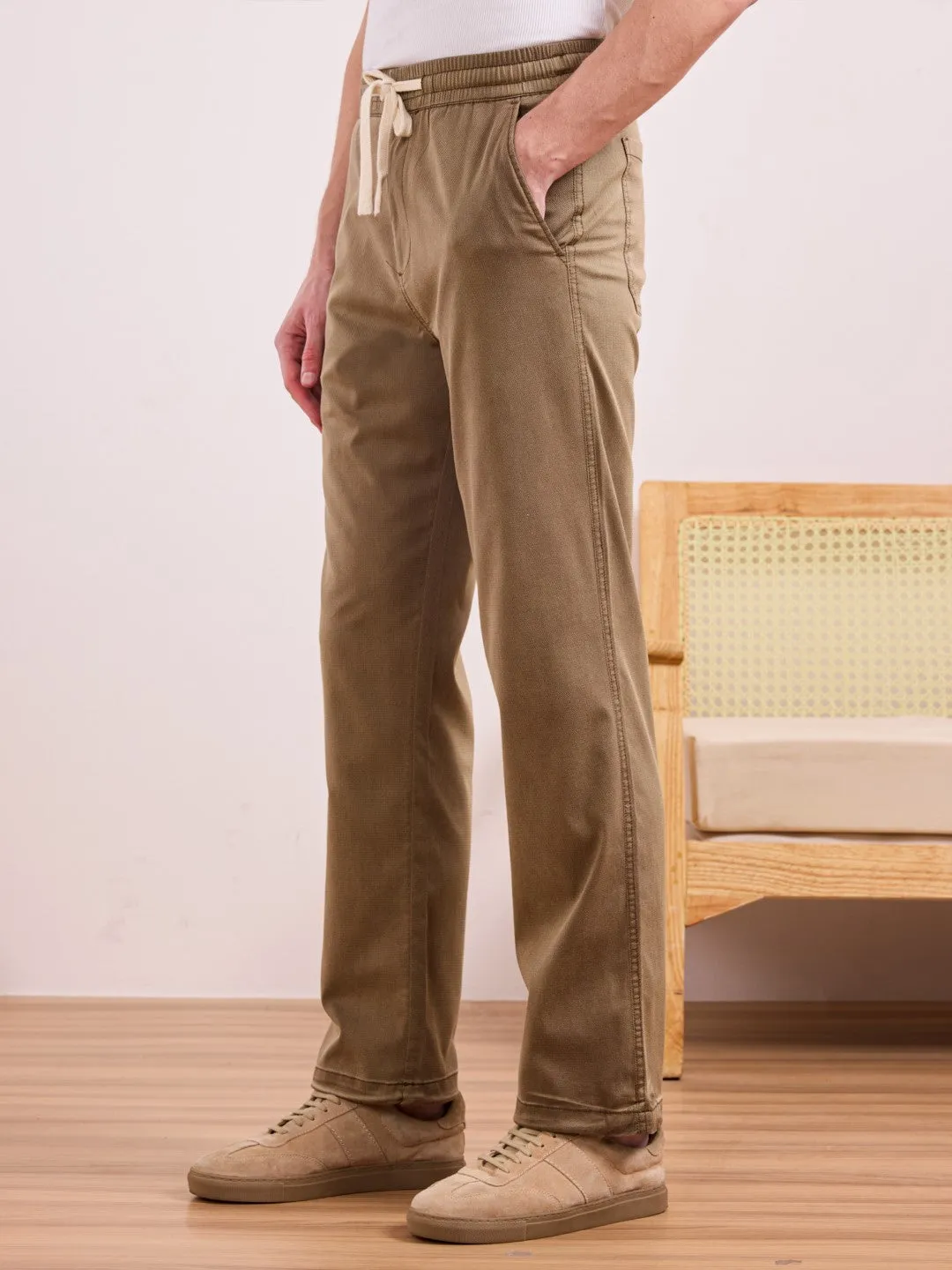 Brown Cotton Stretch Wide Leg Pants