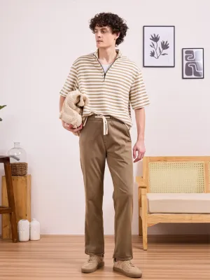 Brown Cotton Stretch Wide Leg Pants