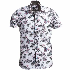 Brown Mens Short Sleeve Button up Shirts - Tailored Slim Fit Cotton Dress Shirts