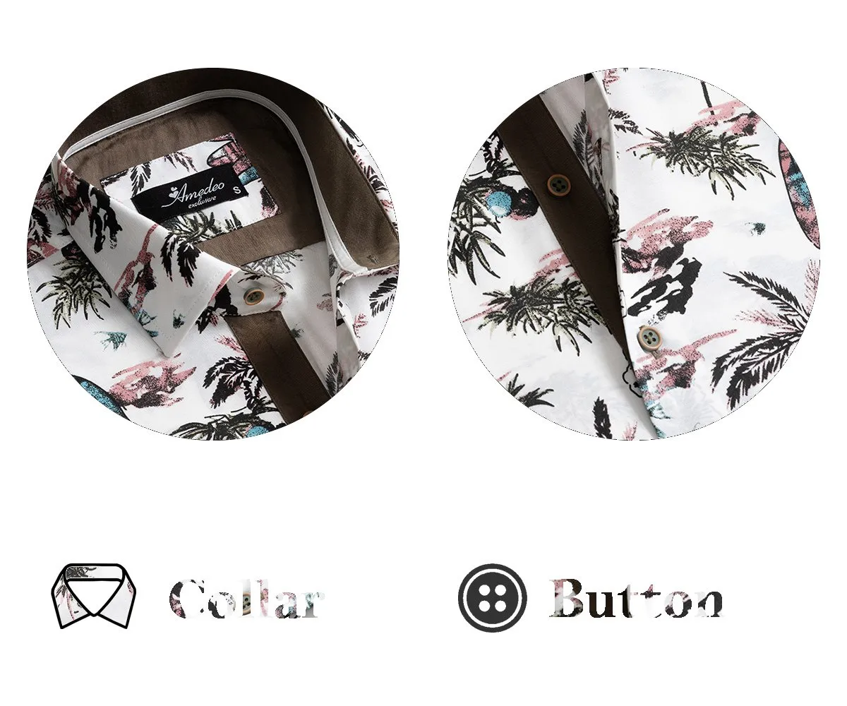 Brown Mens Short Sleeve Button up Shirts - Tailored Slim Fit Cotton Dress Shirts