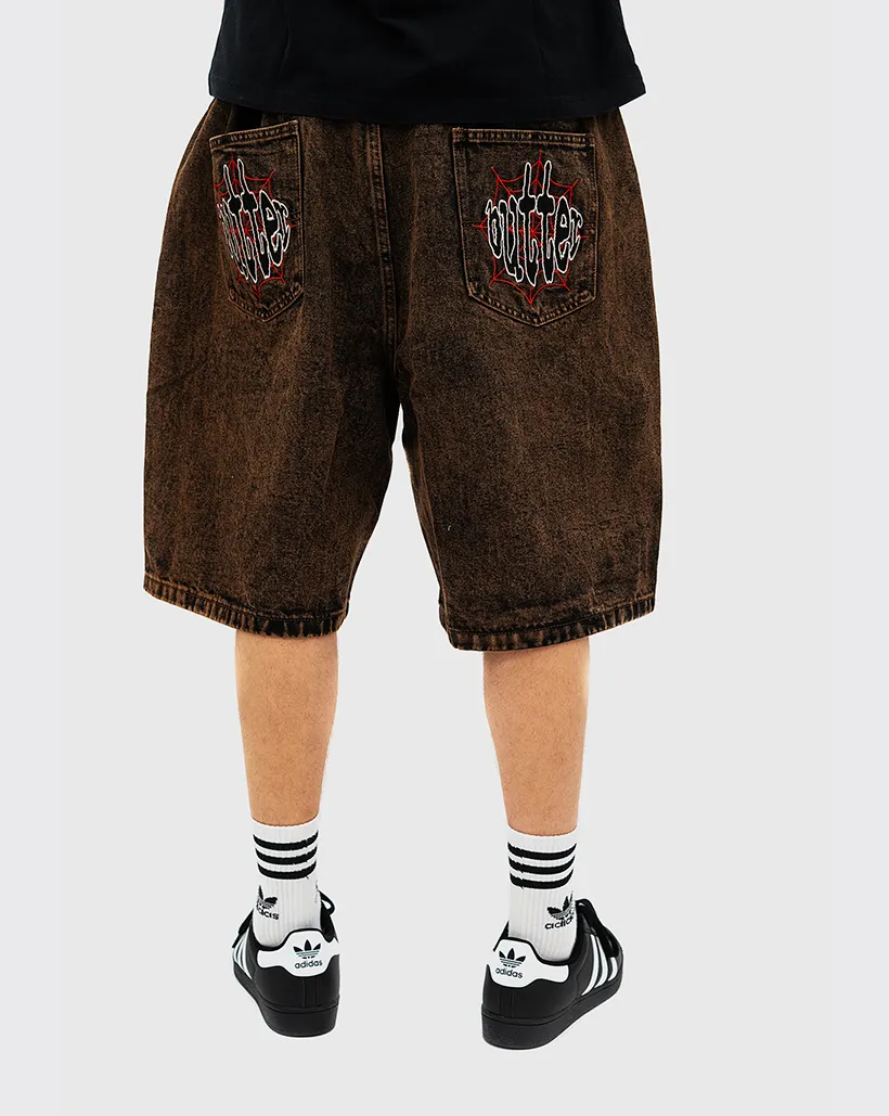 Butter Goods Spider Denim Shorts - Acid Brown