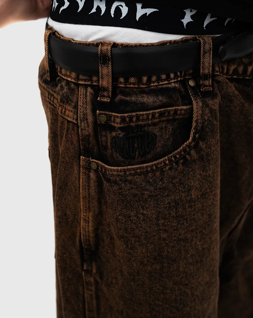 Butter Goods Spider Denim Shorts - Acid Brown