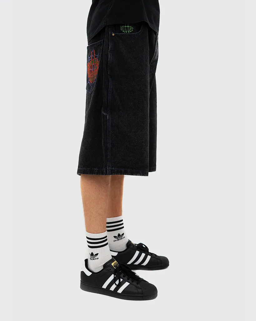 Butter Goods Spider Denim Shorts - Washed Black