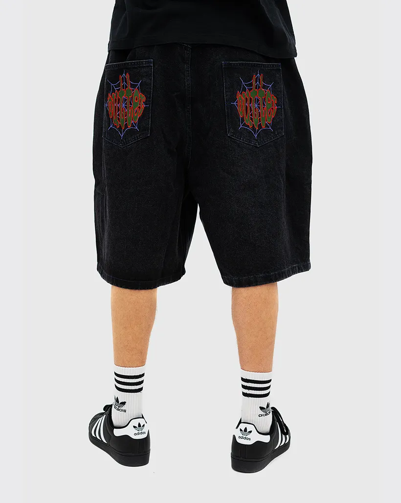 Butter Goods Spider Denim Shorts - Washed Black