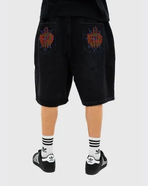 Butter Goods Spider Denim Shorts - Washed Black