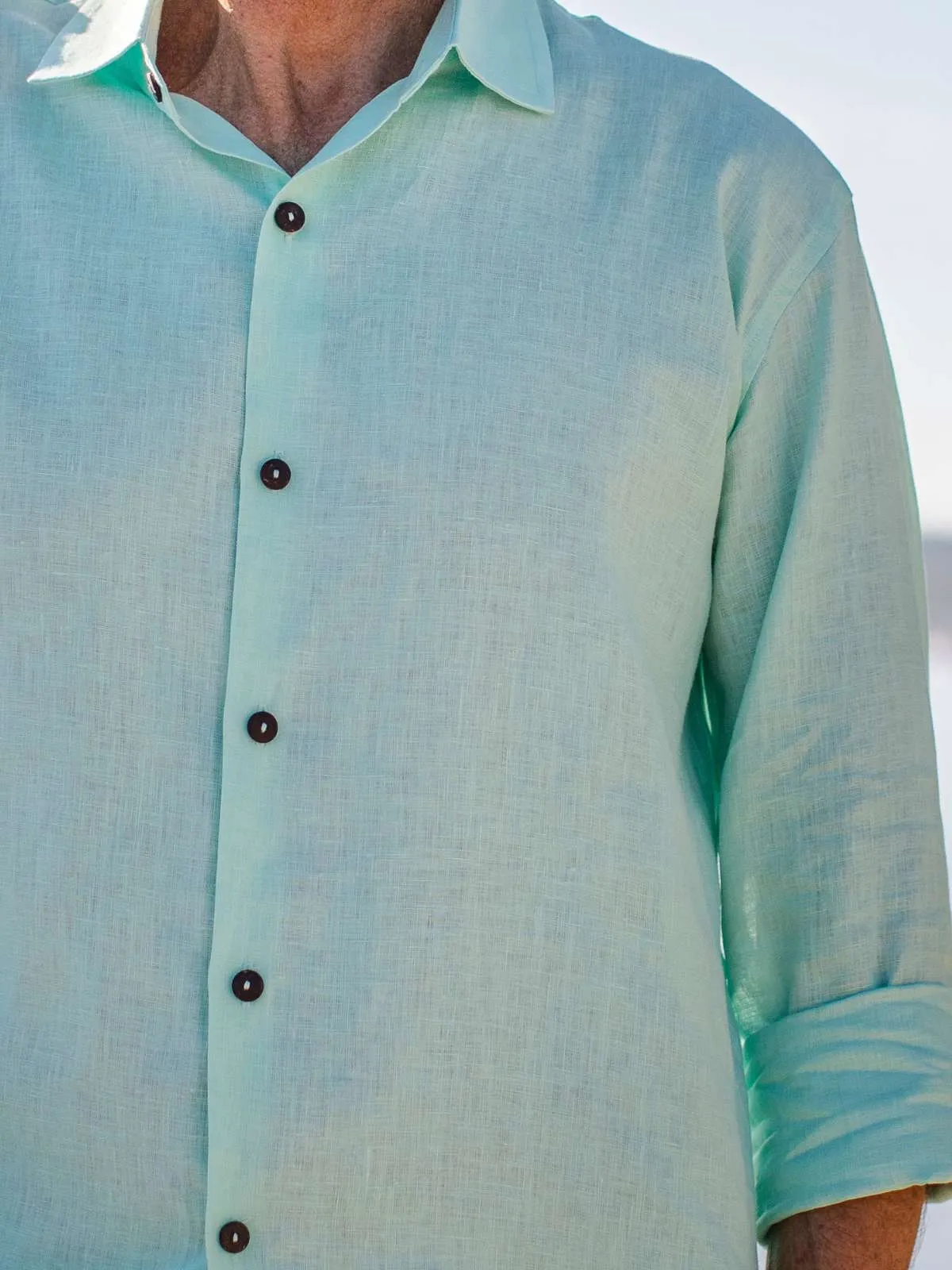 Byron Bay Ice Blue Linen L/S Big Mens Shirt