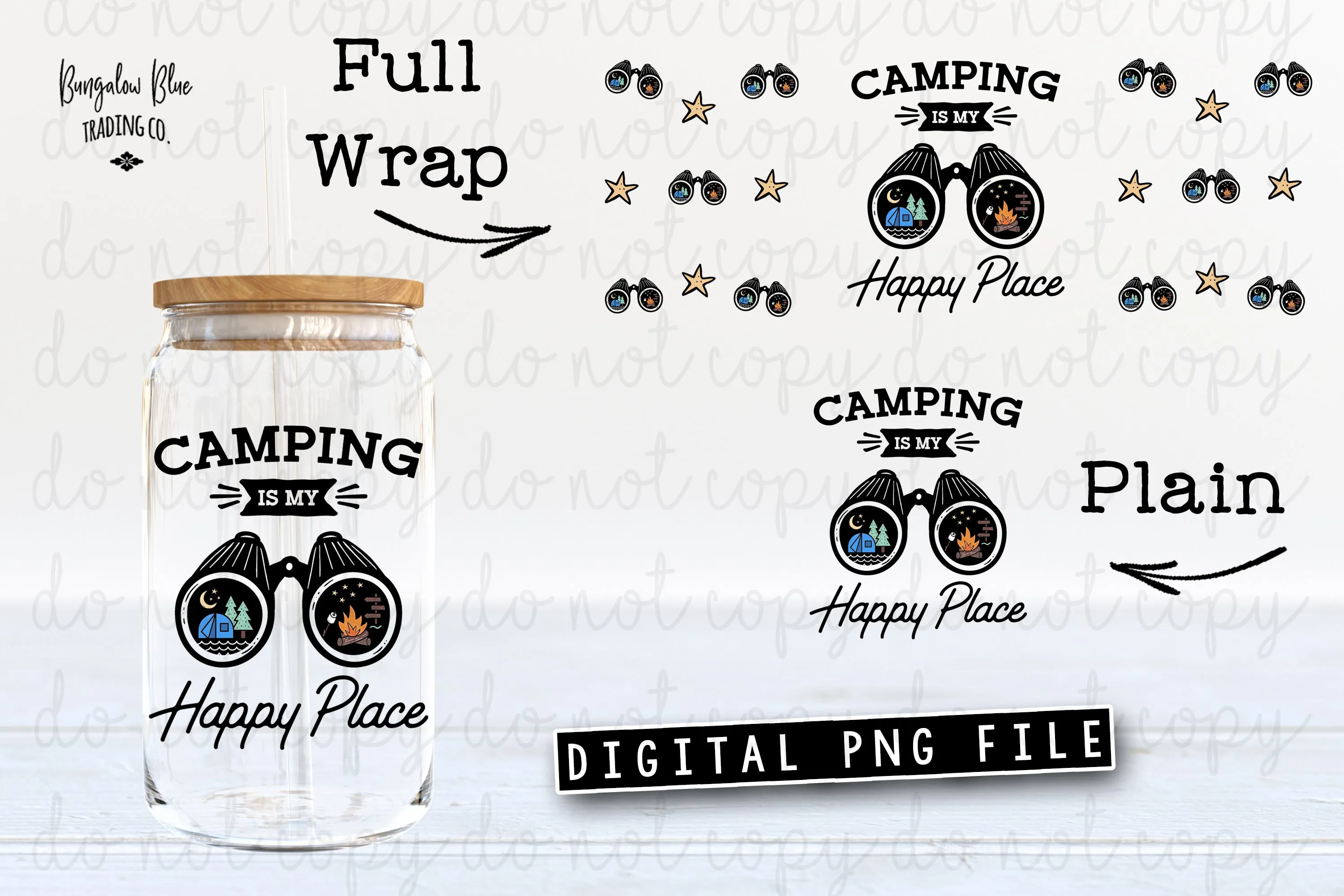 Camping Is My Happy Place Glass Can Tumbler Wrap Digital Download
