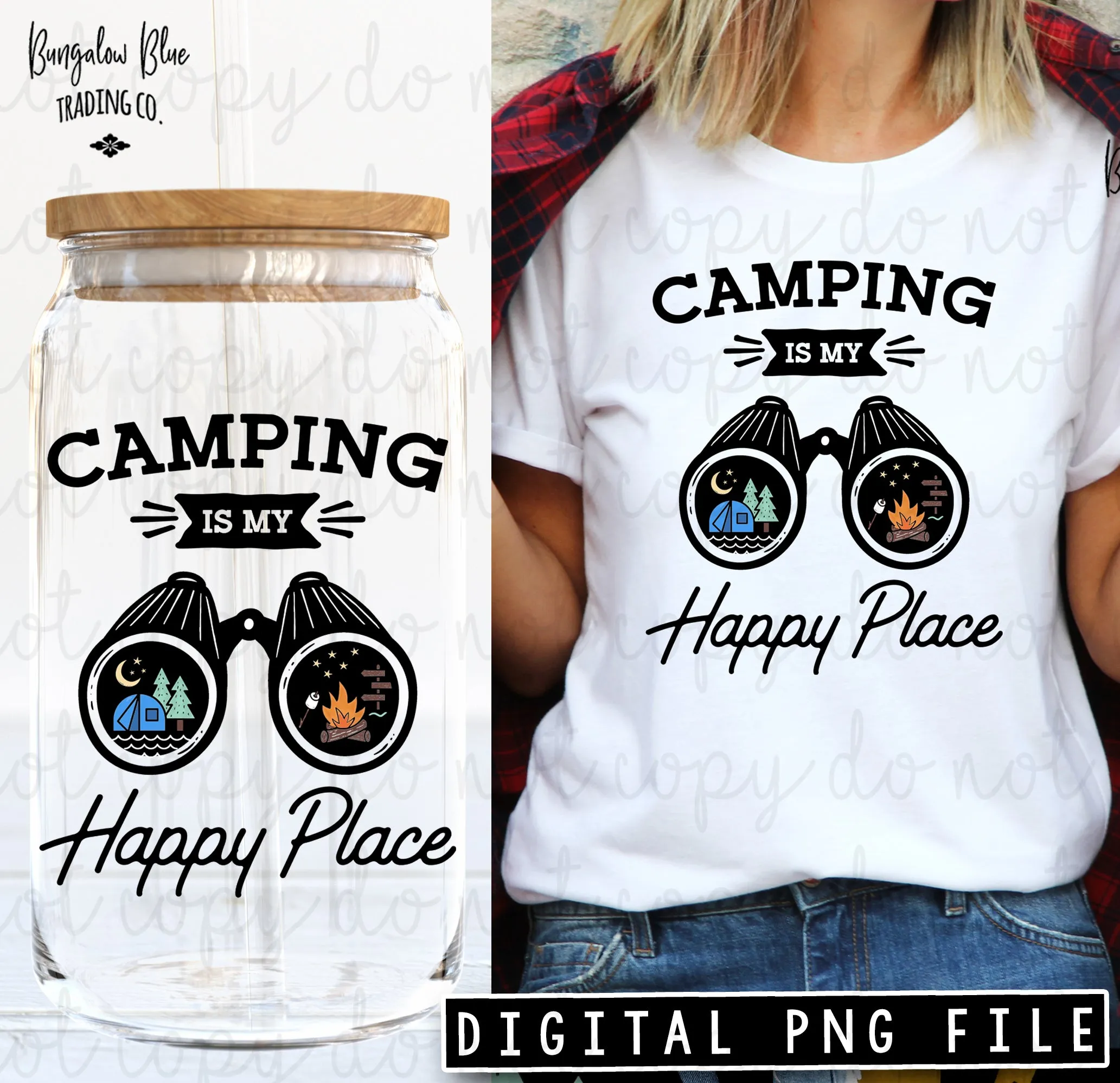 Camping Is My Happy Place Glass Can Tumbler Wrap Digital Download