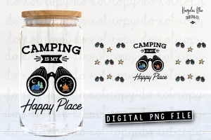 Camping Is My Happy Place Glass Can Tumbler Wrap Digital Download