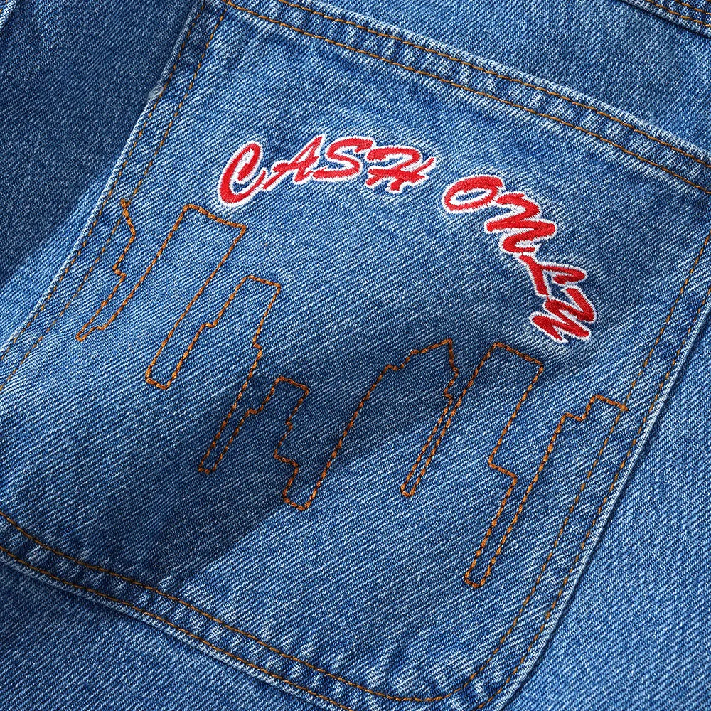 Cash Only Logo Denim Shorts Washed Indigo