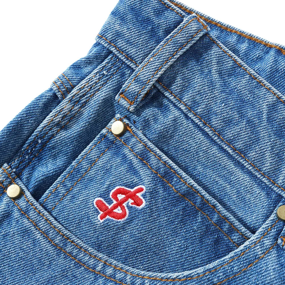 Cash Only Logo Denim Shorts Washed Indigo