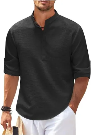 Casual Plain Print Stand Collar Pullover Shirt