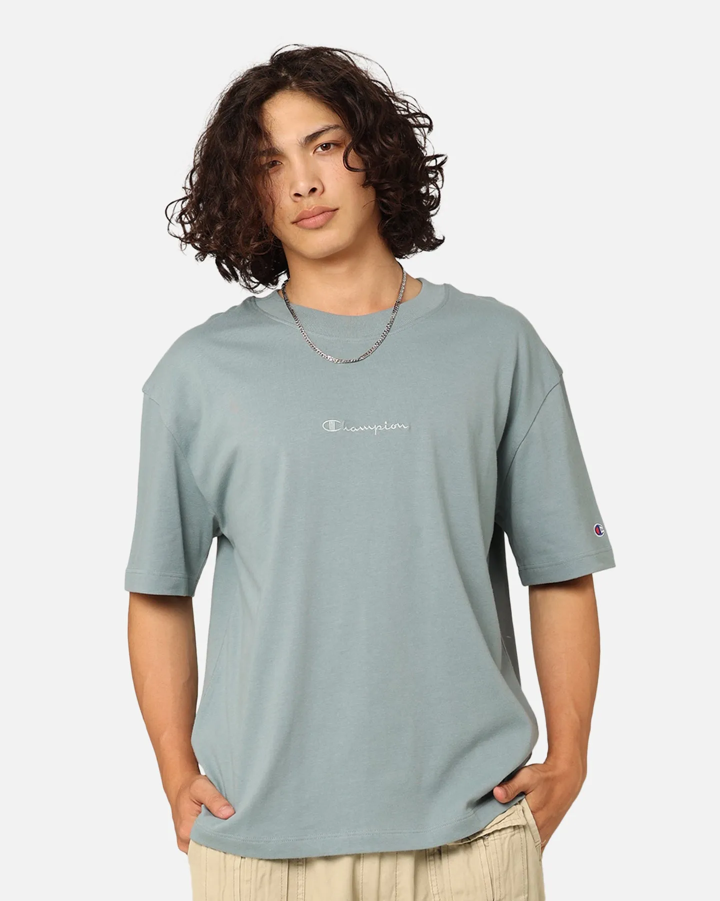 Champion Heritage New Script T-Shirt Sage Shimmer Green