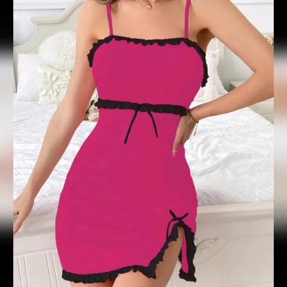 Contrast Color Trim Velvet Long Sleeve V-Neck Casual Women Sleepwear Dress