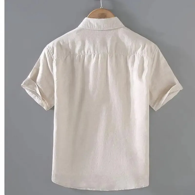 Cotton Linen Men's Short-Sleeved Stand Collar Shirts