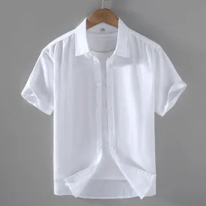 Cotton Linen Men's Short-Sleeved Stand Collar Shirts