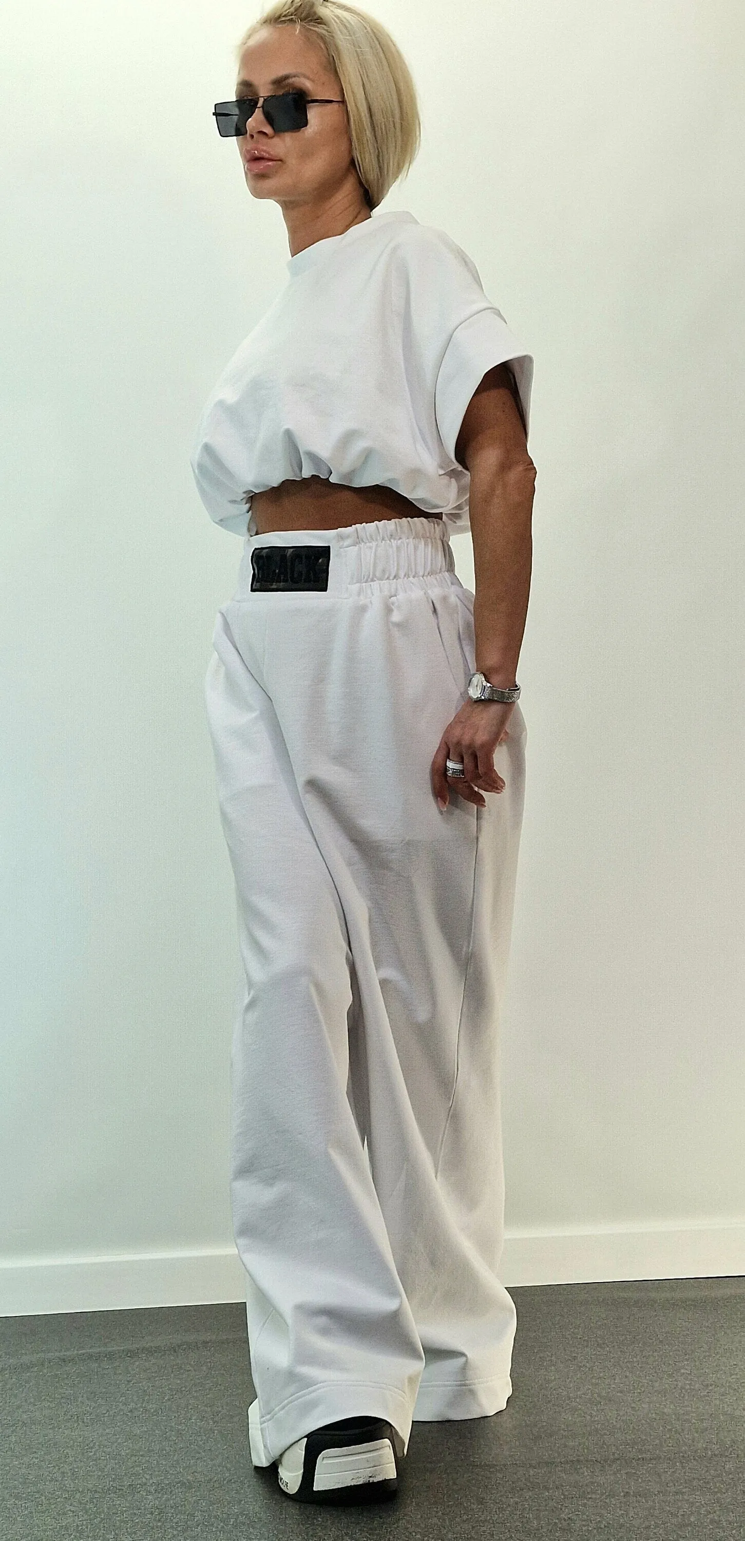 Cotton Women Set, Loose Pants with Crop Top, Baggy Pants & Short Top, Extravagant Women Set, White Cotton Set, Avant-garde Set