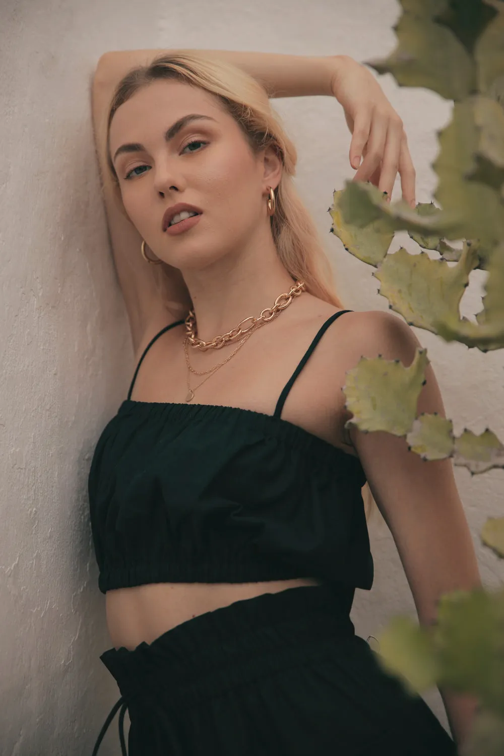 CRETE Gathered Crop Top (Black Linen)