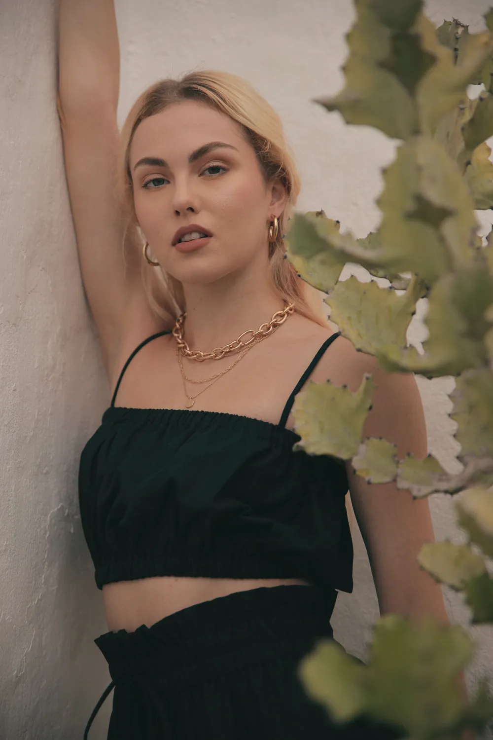 CRETE Gathered Crop Top (Black Linen)