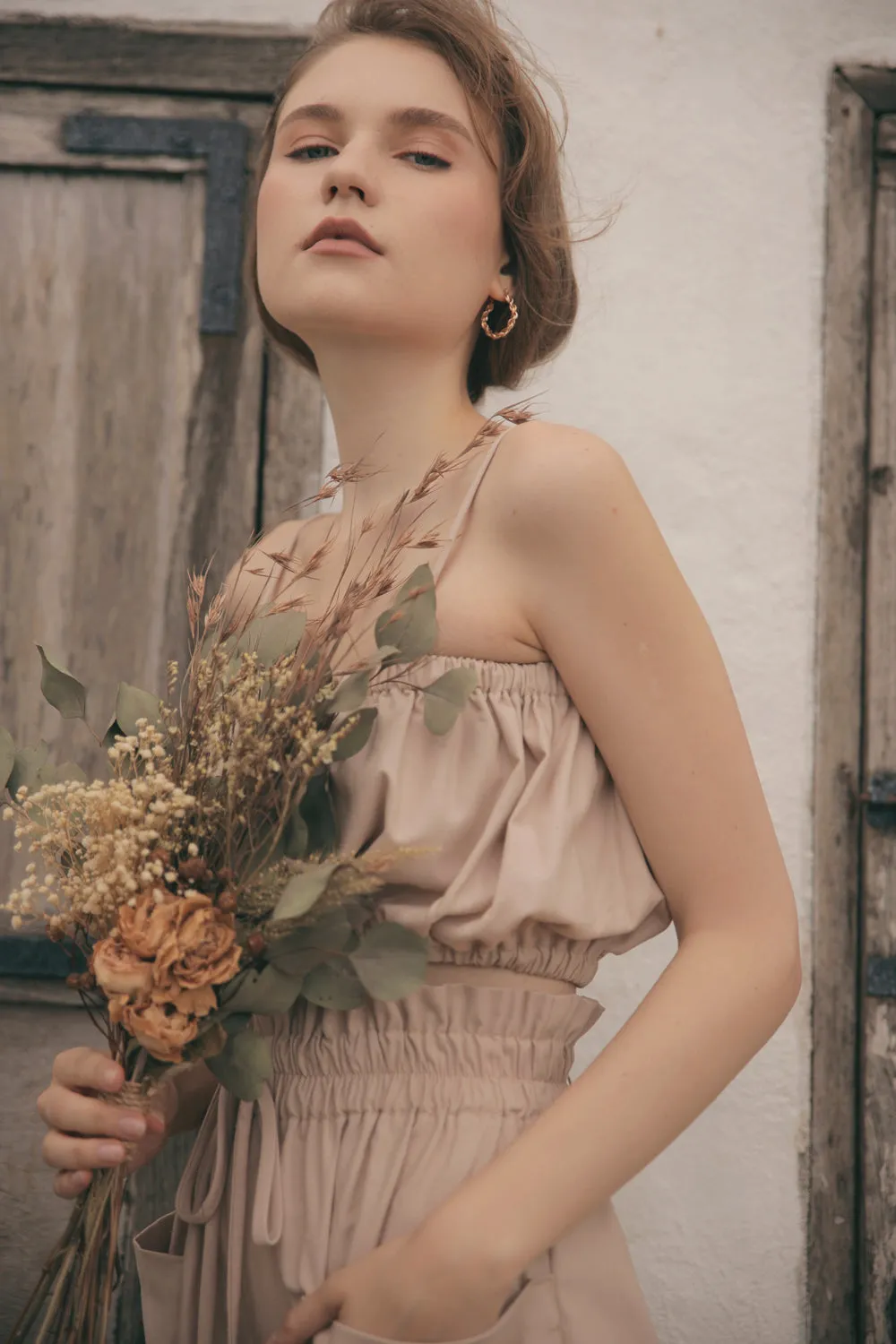 CRETE Gathered Crop Top (Nude Linen)