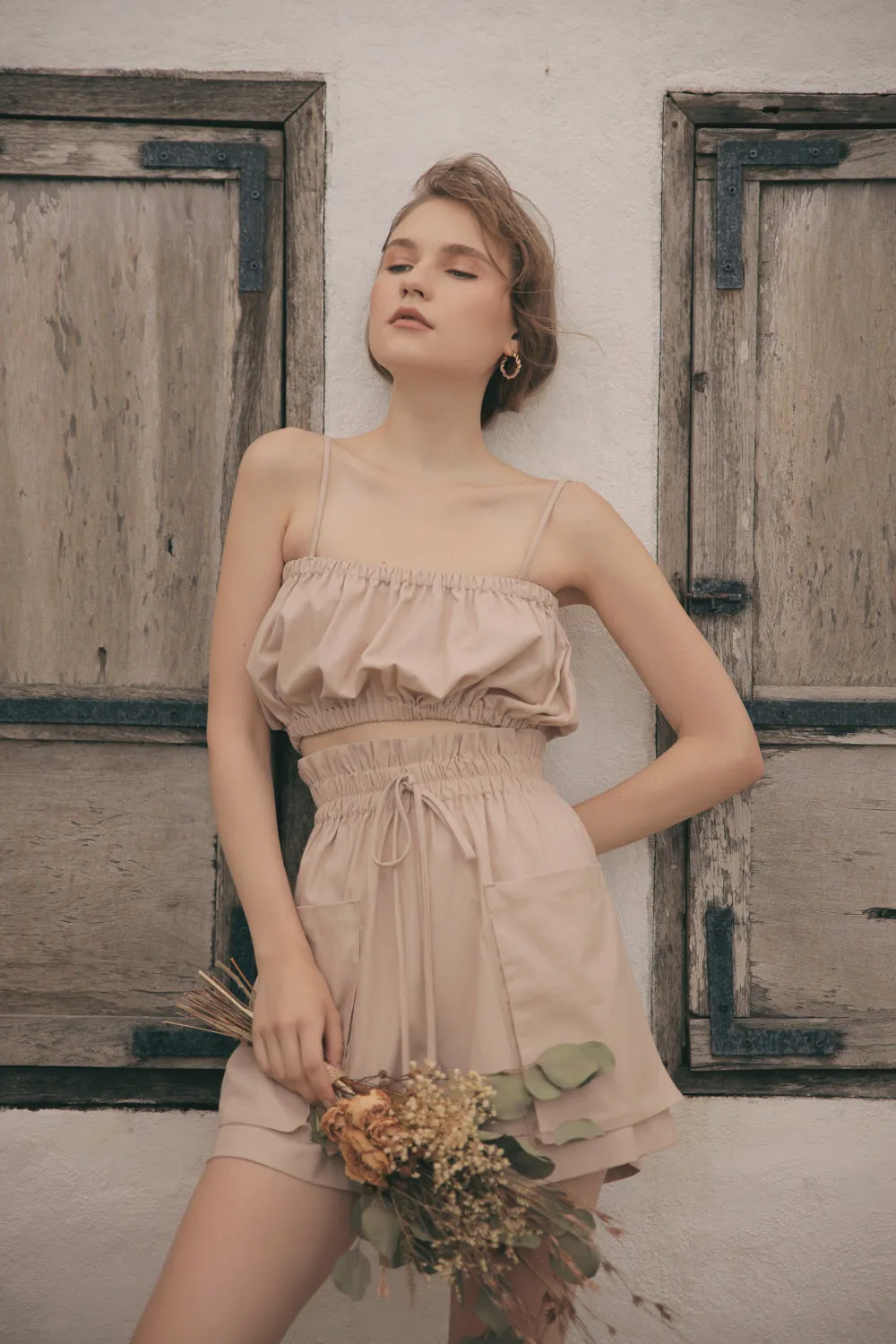 CRETE Gathered Crop Top (Nude Linen)