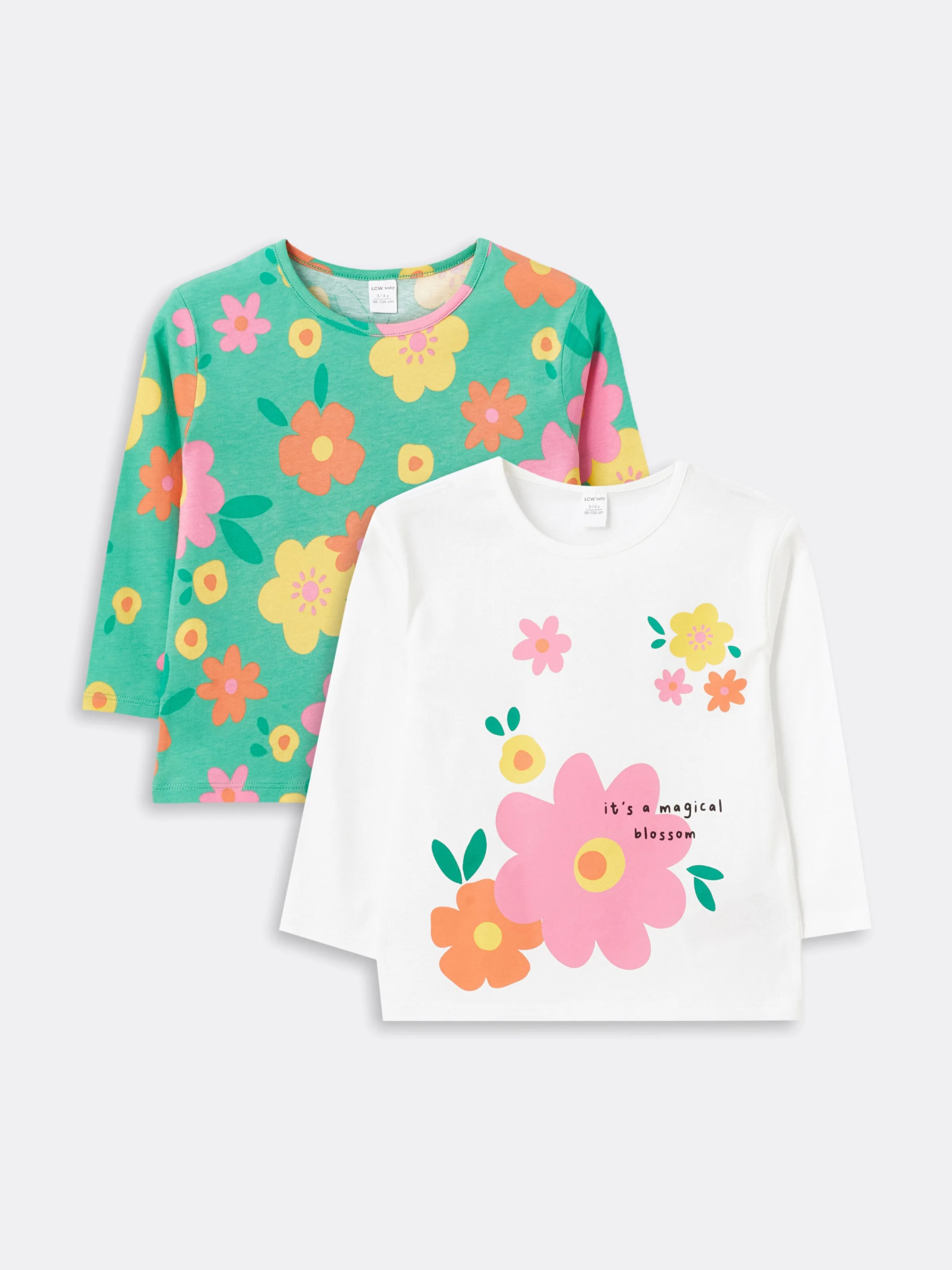 Crew Neck Long Sleeve Baby Girls T-Shirt, Pack Of 2