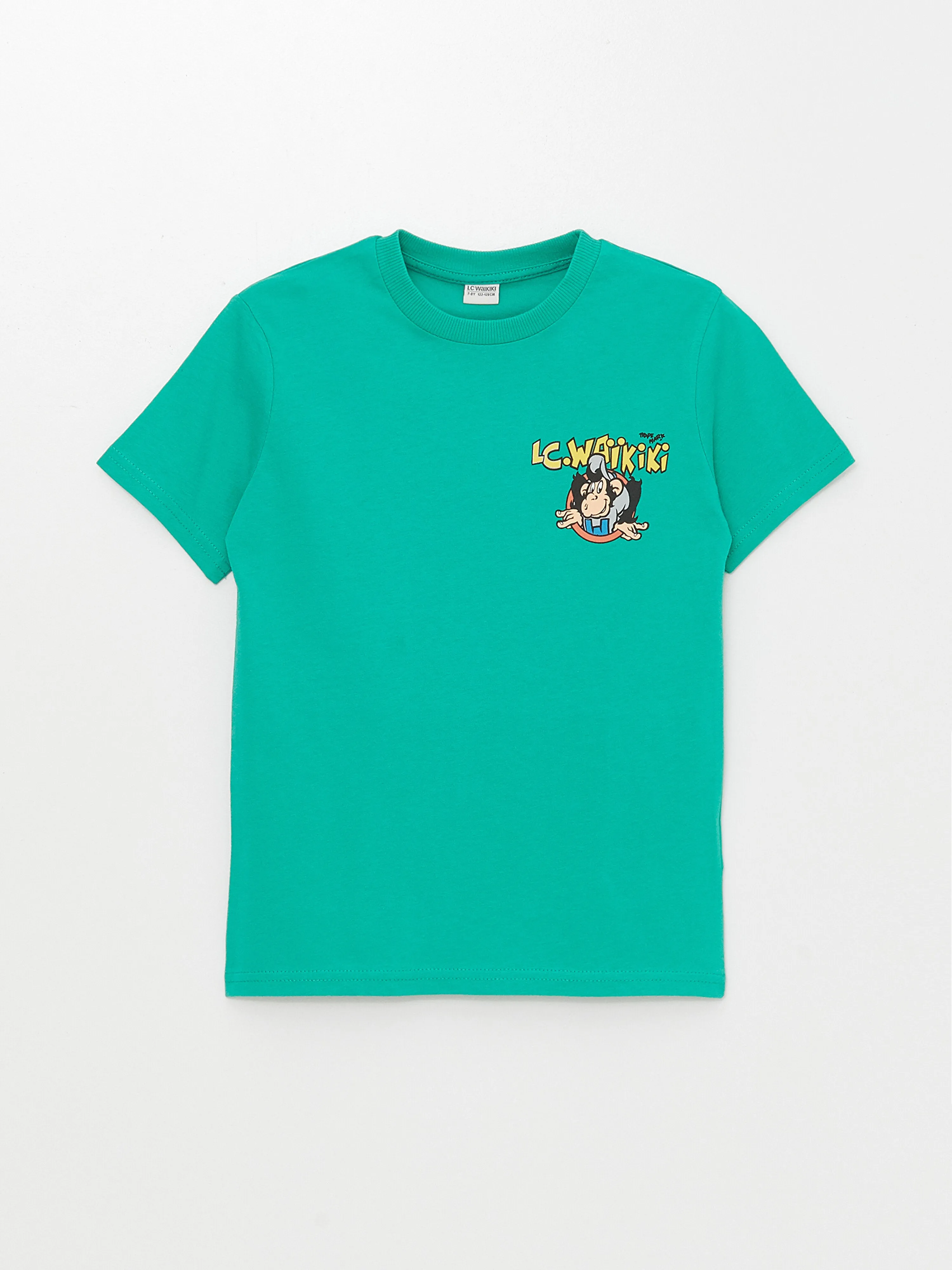 Crew Neck Nostalgic Monkey Printed Short Sleeve Boys' T-Shirt