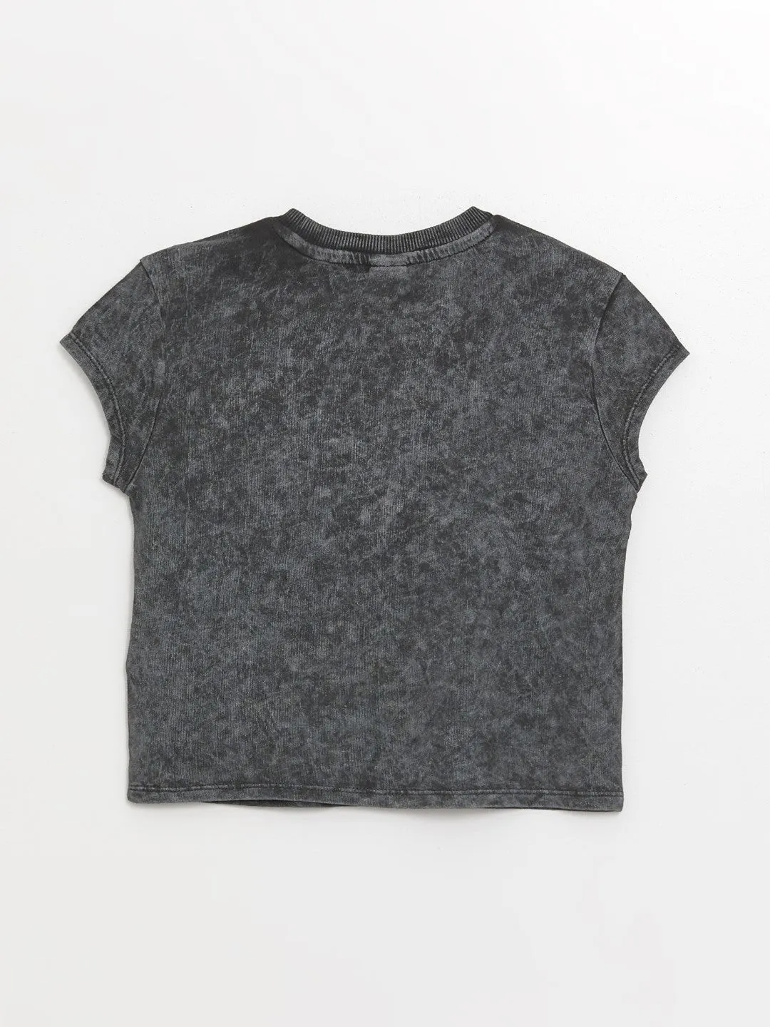 Crew Neck Printed Short Sleeve Girls Crop T-Shirt