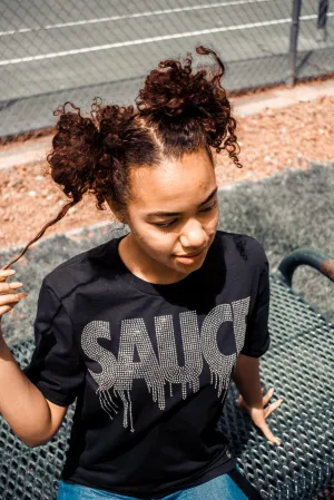 Crystal Clear Rhinestone Sauce | Black Tee
