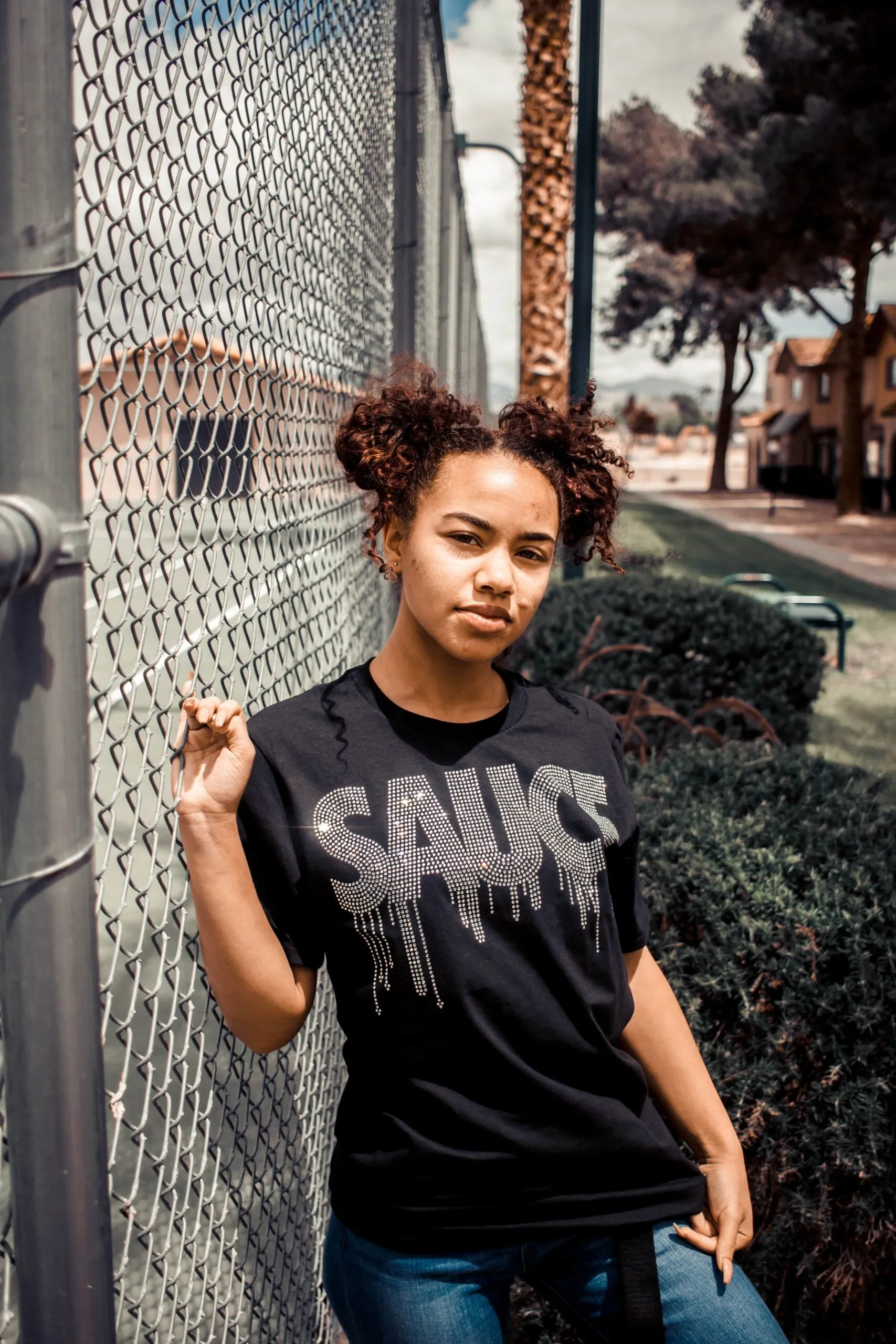 Crystal Clear Rhinestone Sauce | Black Tee