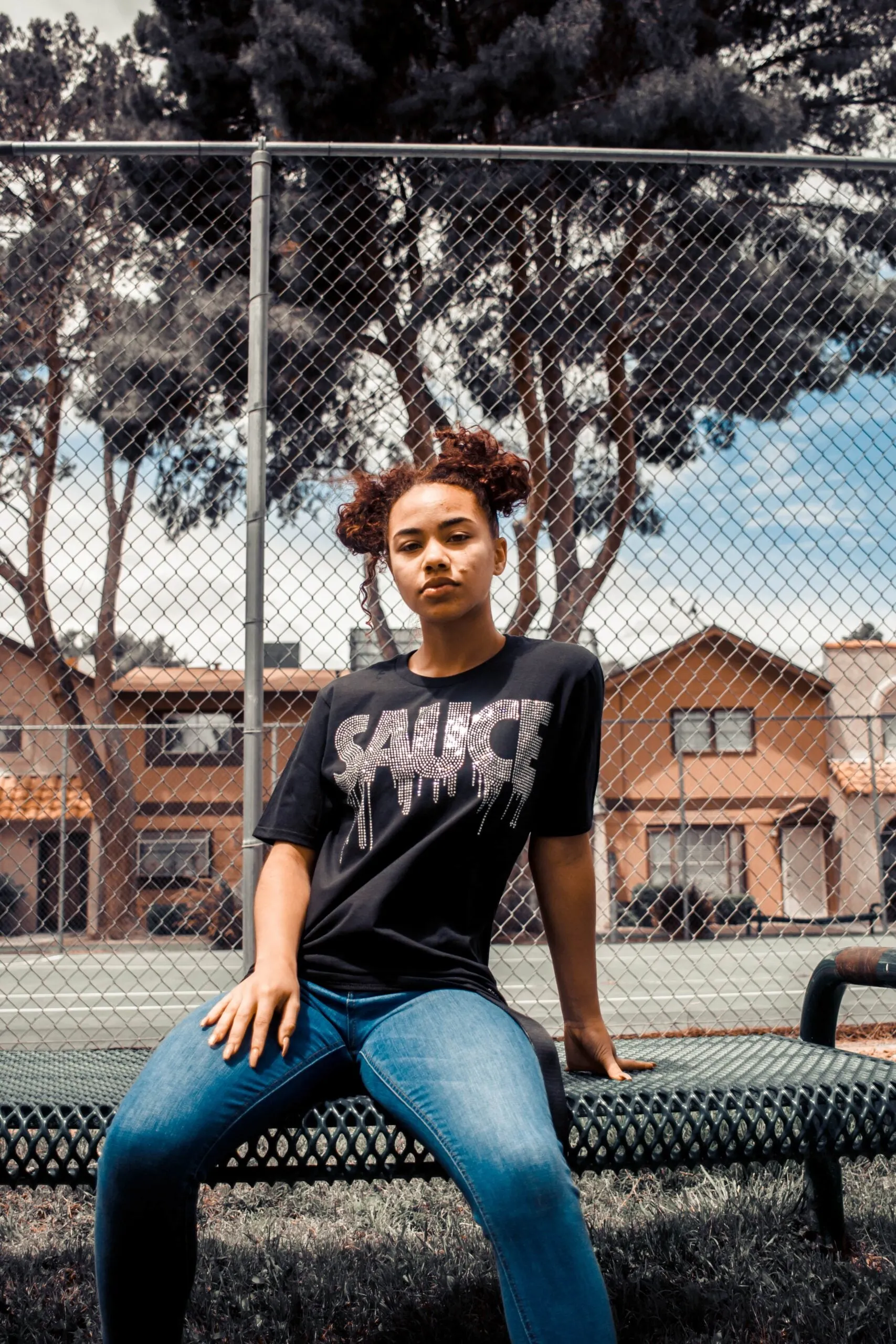 Crystal Clear Rhinestone Sauce | Black Tee