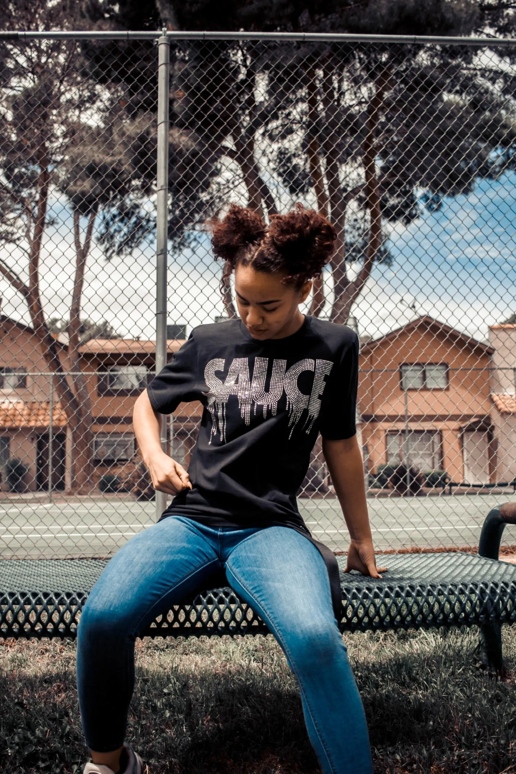 Crystal Clear Rhinestone Sauce | Black Tee