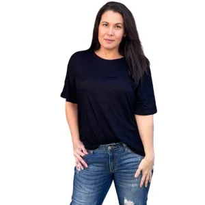 Culture Code Black Crew Neck Exposed Yoke Seam Short Sleeve Boxy Top CAY1646